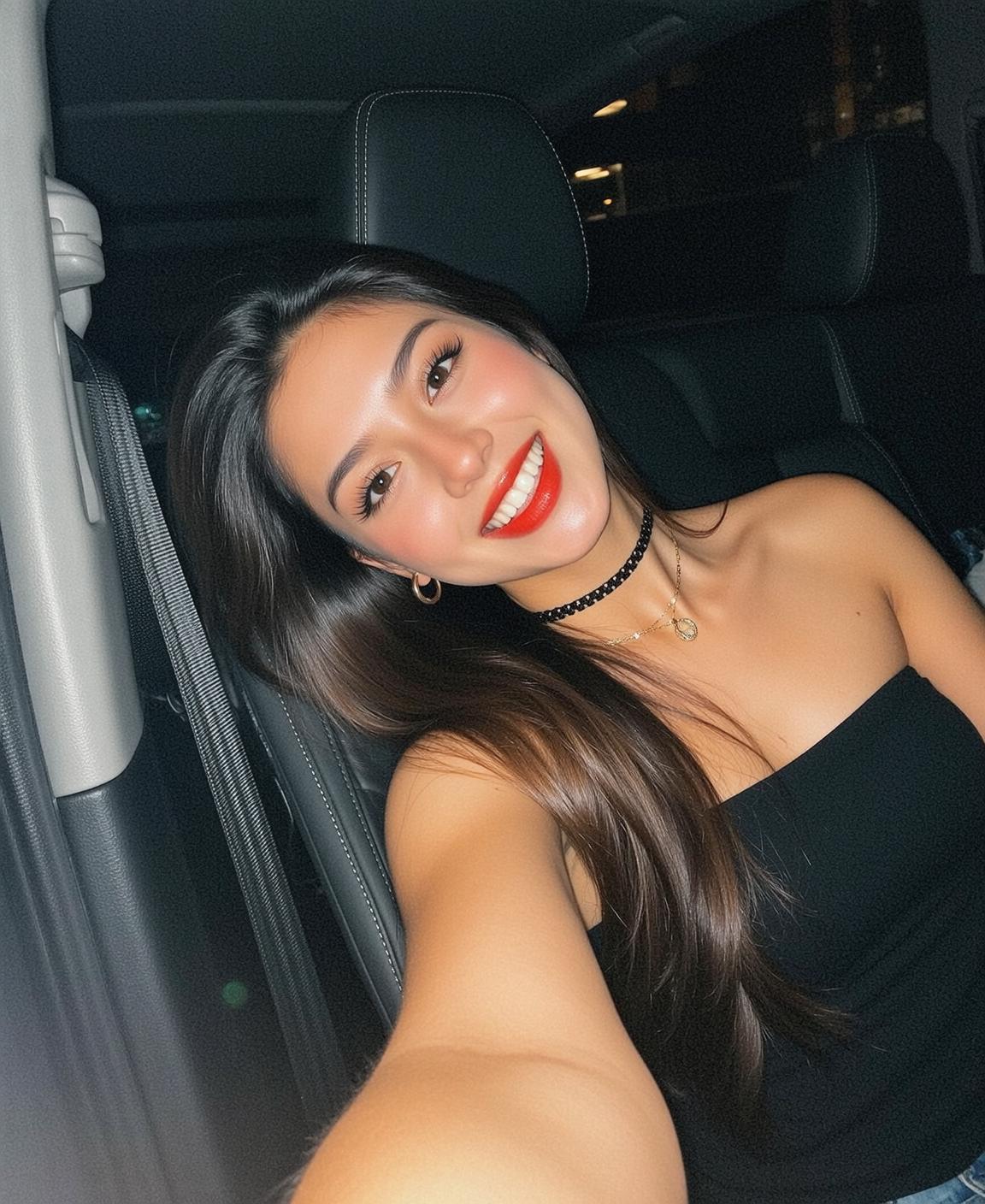 Black Strapless Car Selfie reference photo