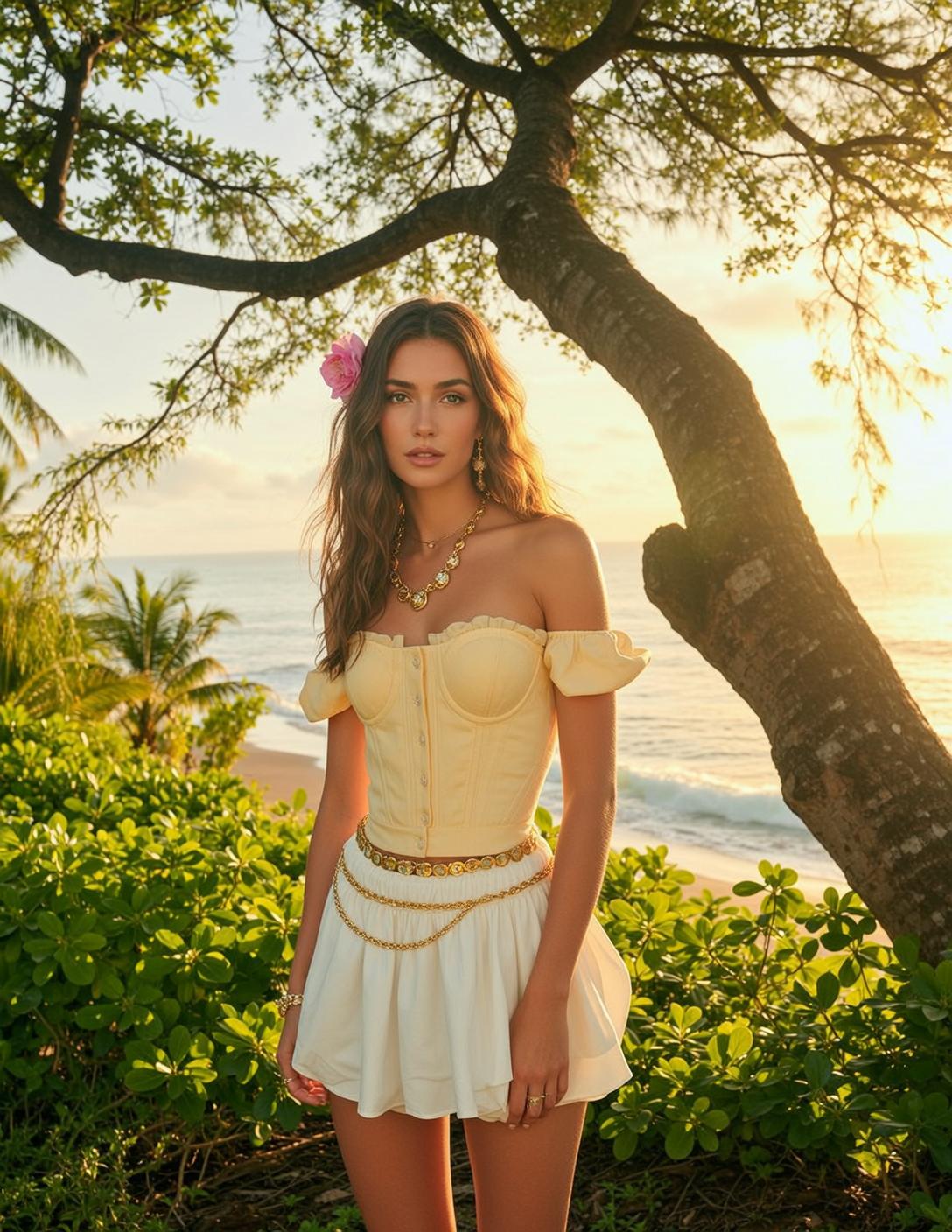 Yellow Corset Tropical Beach Sunset reference photo