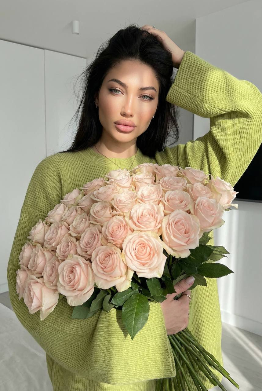 Woman Pink Roses Modern Interior