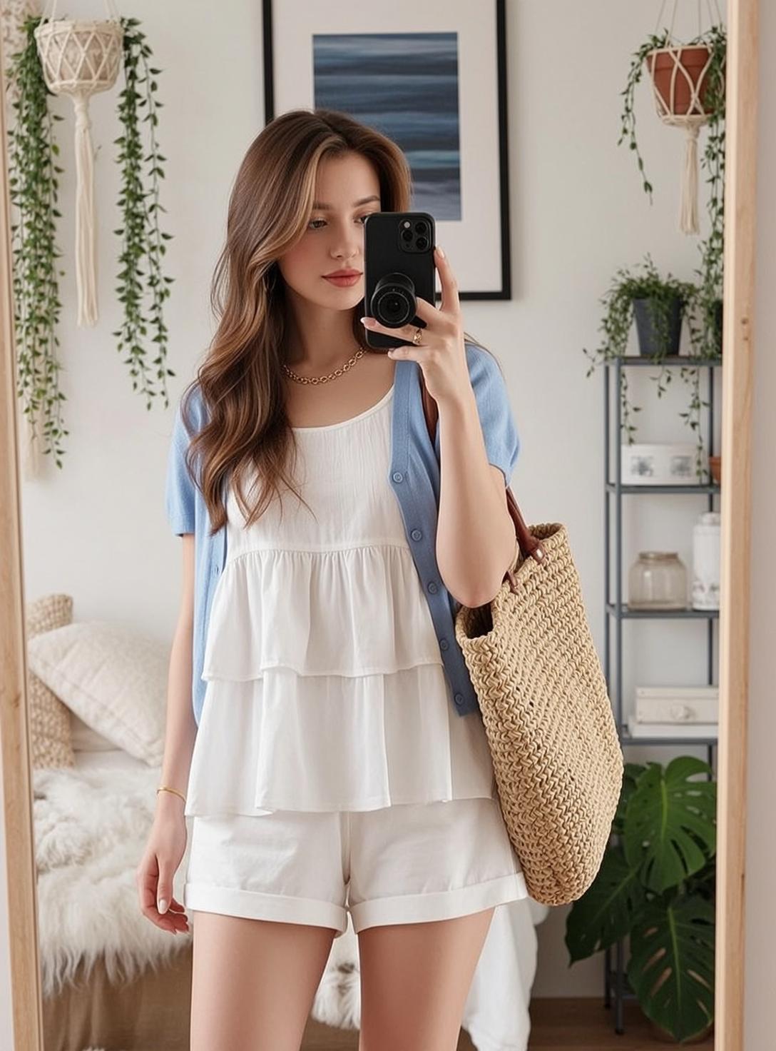 Acubi Standing Holding Smartphone Her Right Hand reference photo
