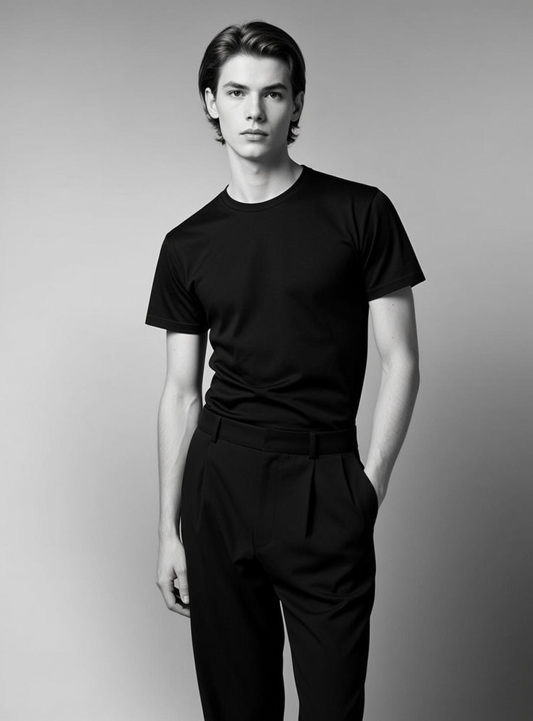 Black Tee Pleated Trousers reference photo