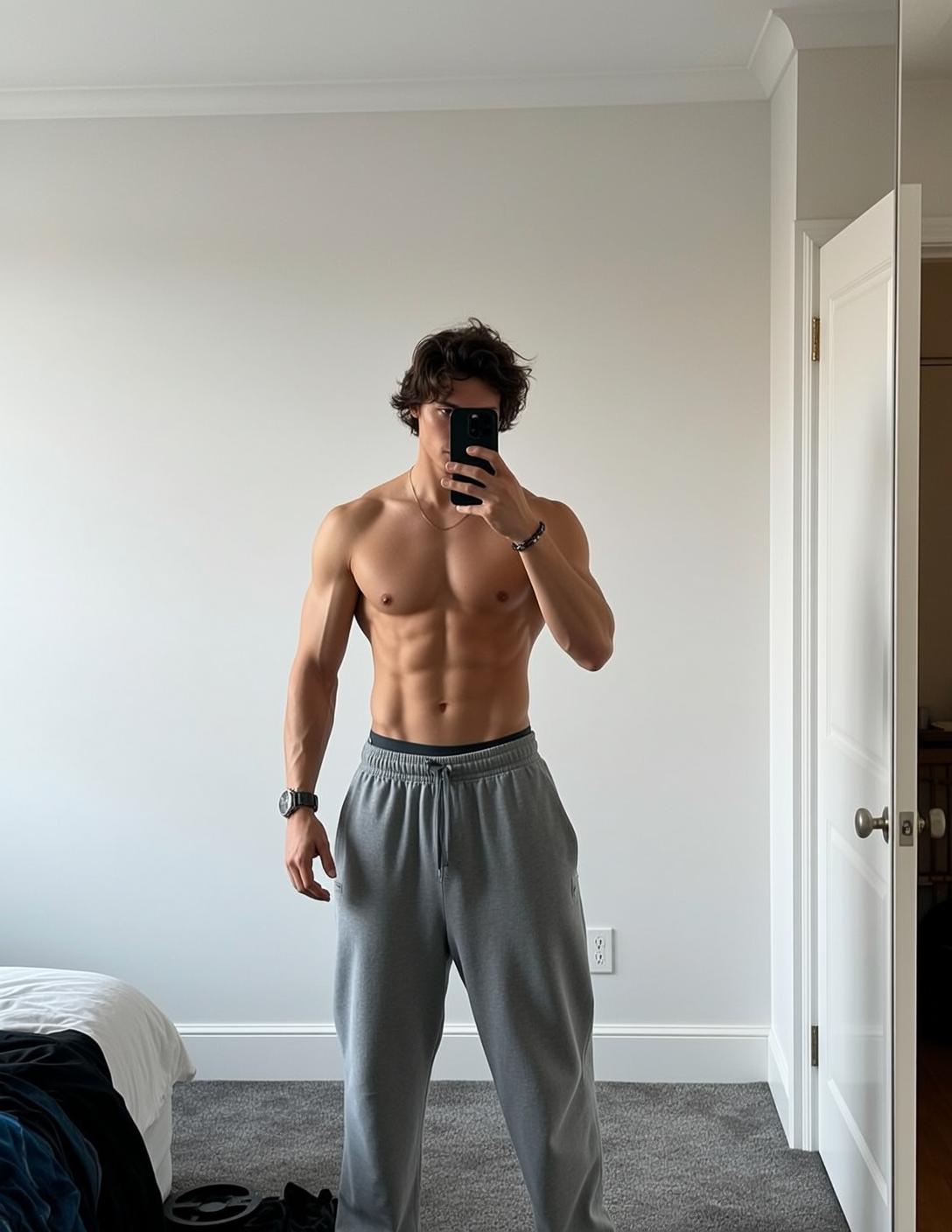 Fit Male Dark Brown Wavy Tan Grey reference photo