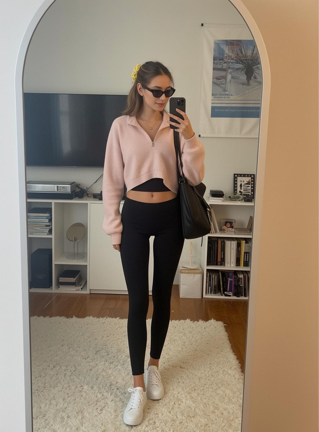 Pink Quarter Zip Mirror Selfie reference photo