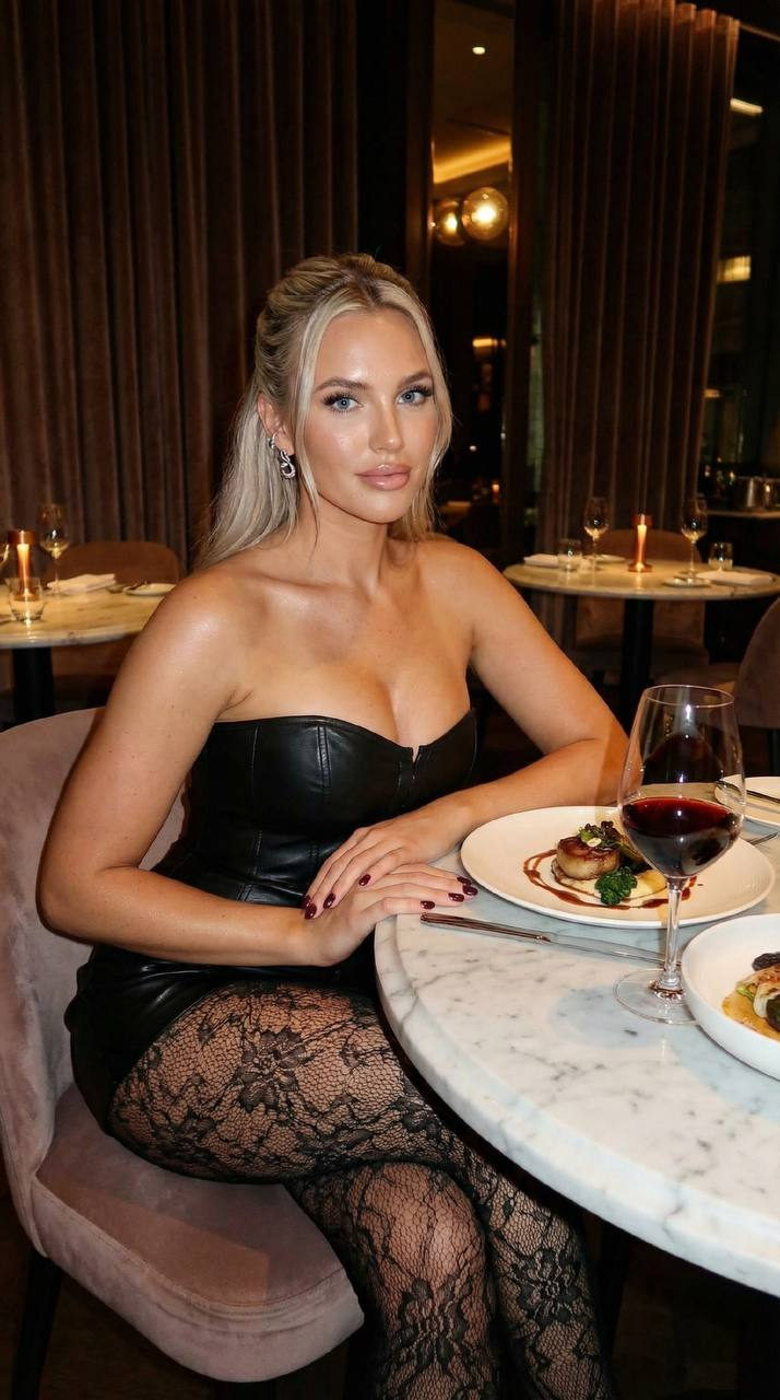 Woman Elegant Restaurant Marble Table Dishes
