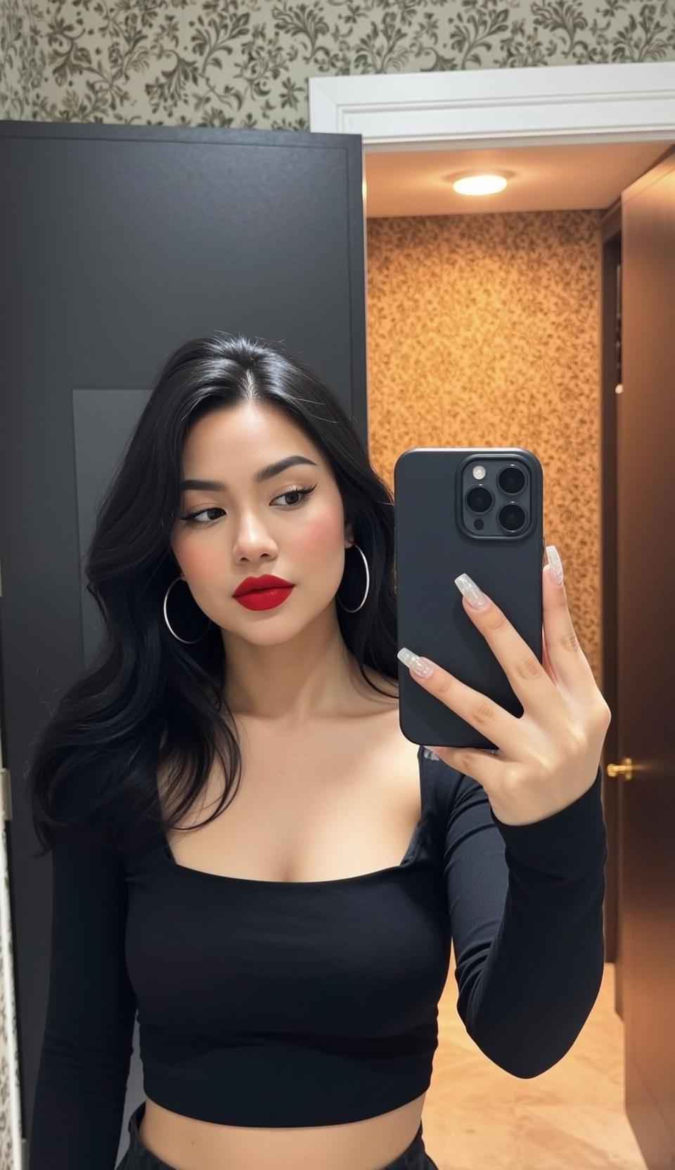 Black Crop Top Bathroom Selfie reference photo