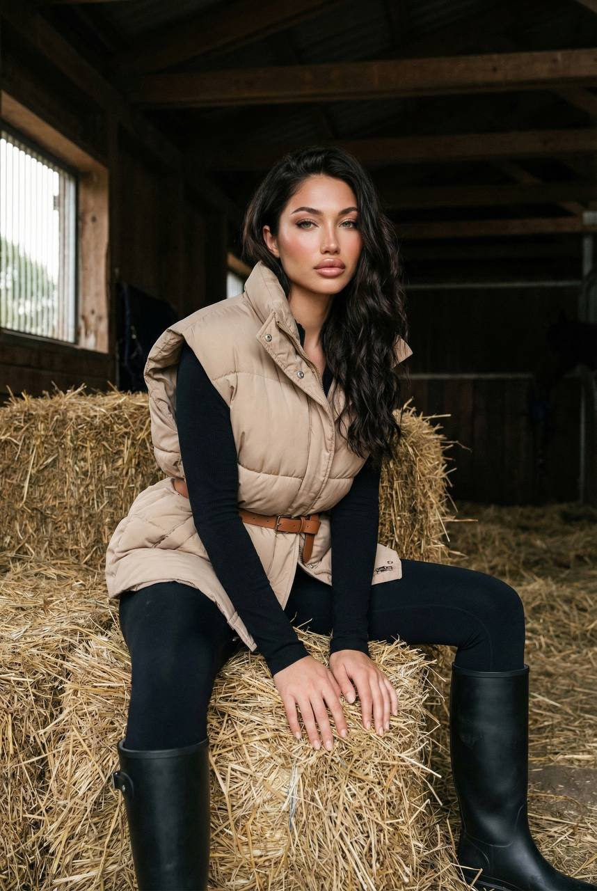 Realistic Hay Bale Stable Fashion Portrait