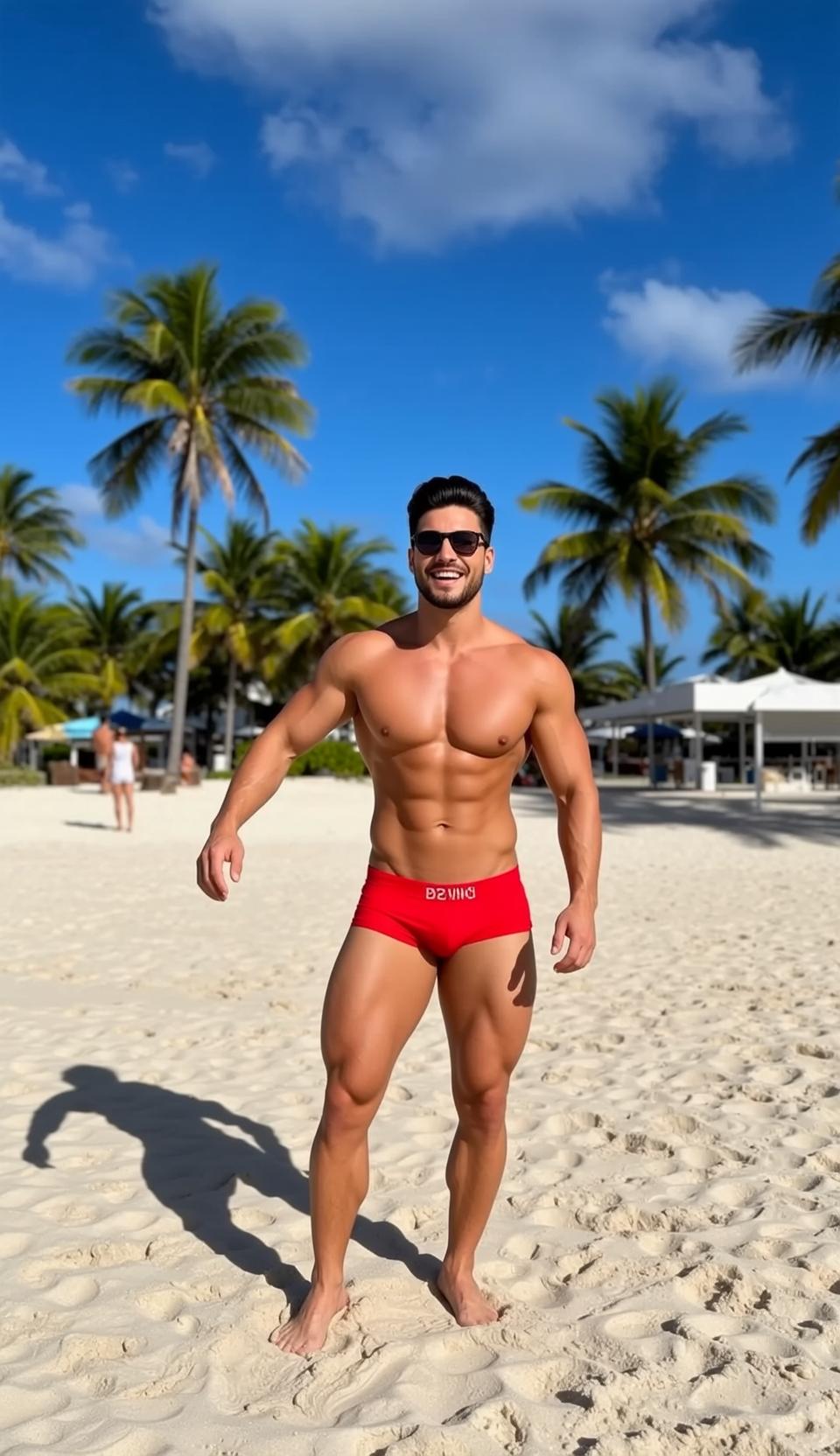 Muscular Dark Brown Short Tanned Red Swim reference photo