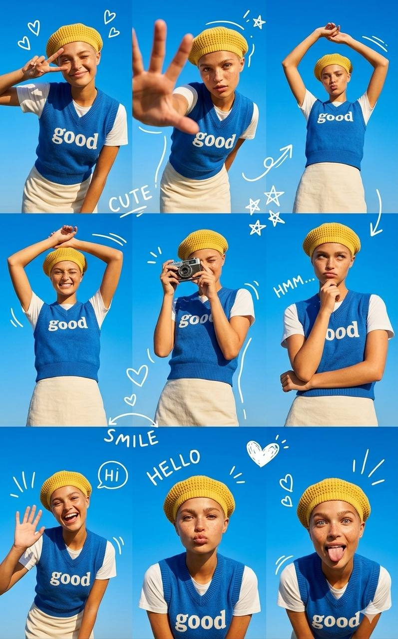 Girl Yellow Beret Good Vest Playful Outdoor Collage