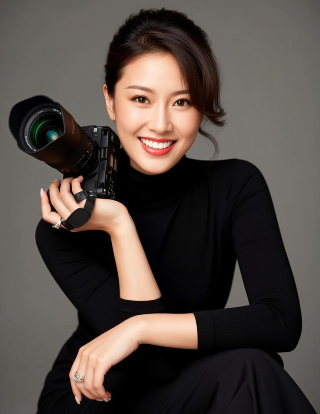 Black Turtleneck Camera Studio Smile reference photo