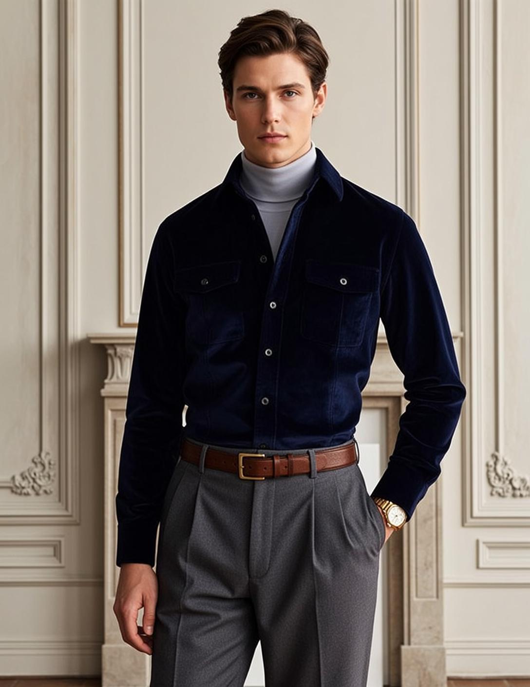 Young Brown Styled Fair Light Blue Turtleneck reference photo