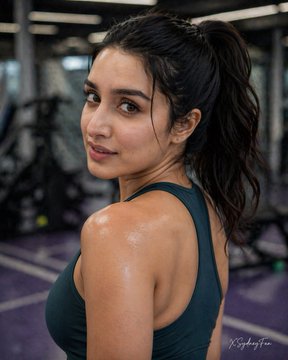 Athletic Woman Gym 3 4 Back View Ponytail