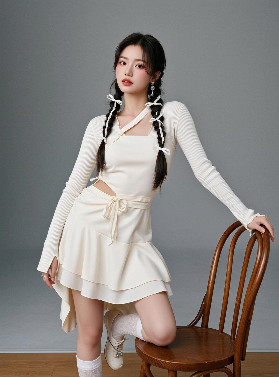 White Ruffle Skirt Chair Studio reference photo