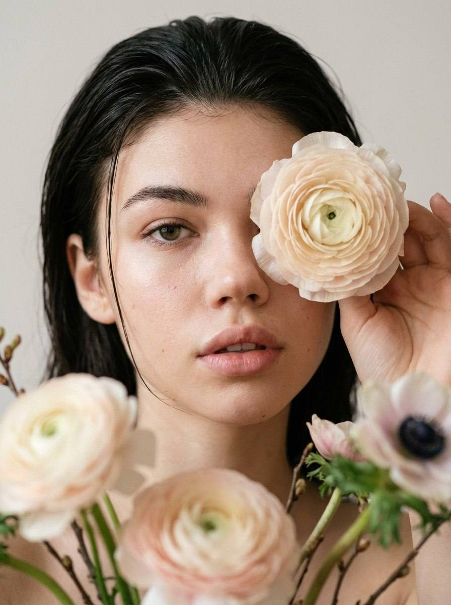 Photorealistic Portrait Cream Pink Flower