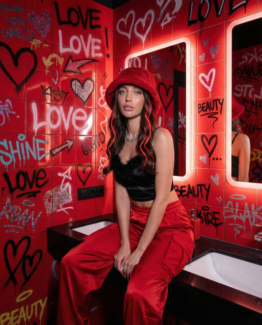 Realistic Red Black Glam Room Fashion Art
