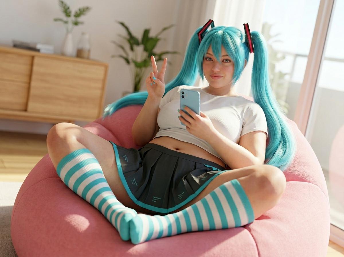 Vibrant Turquoise Hair Pigtails Cinematic Wide Shot