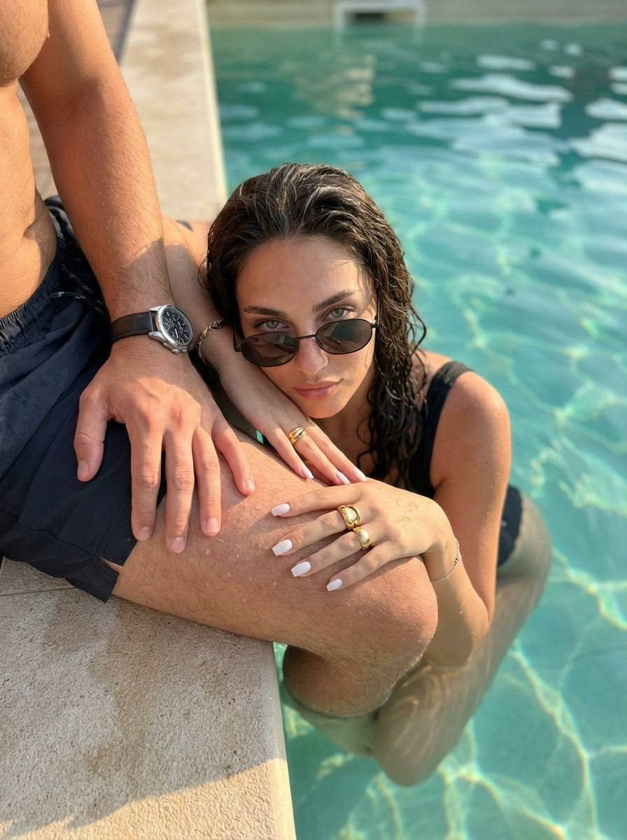Man Girl Poolside Photorealistic Portrait