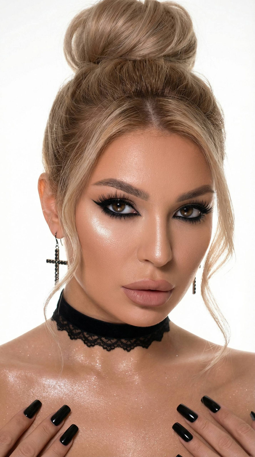 Realistic Woman Face High Bun Bold Gaze