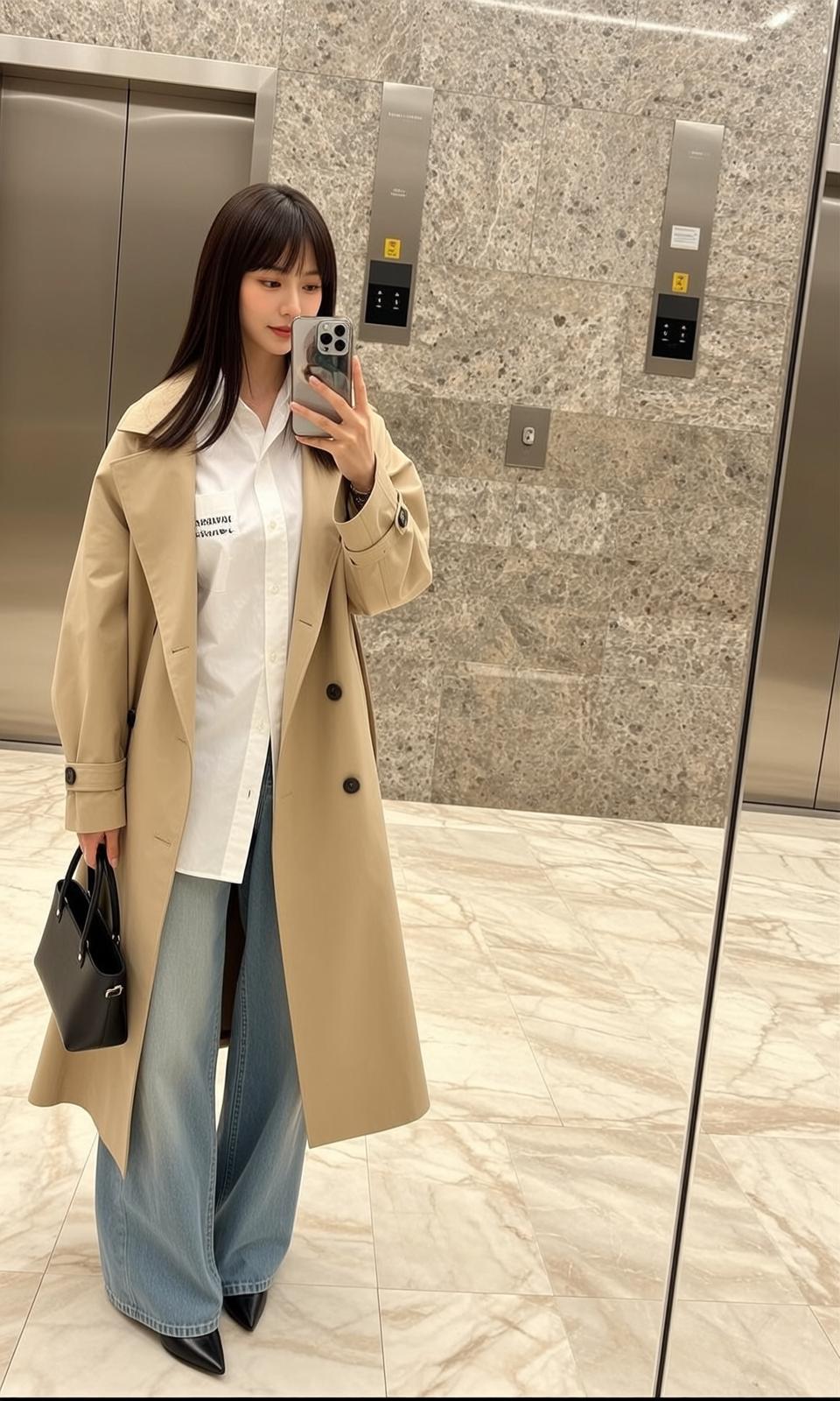 Trench Coat Elevator Selfie reference photo