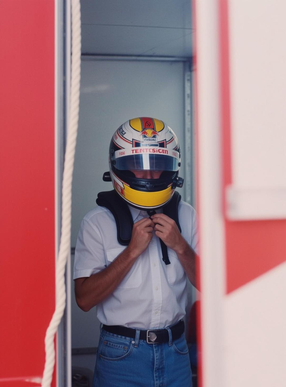 Racing Helmet Garage Portrait reference photo
