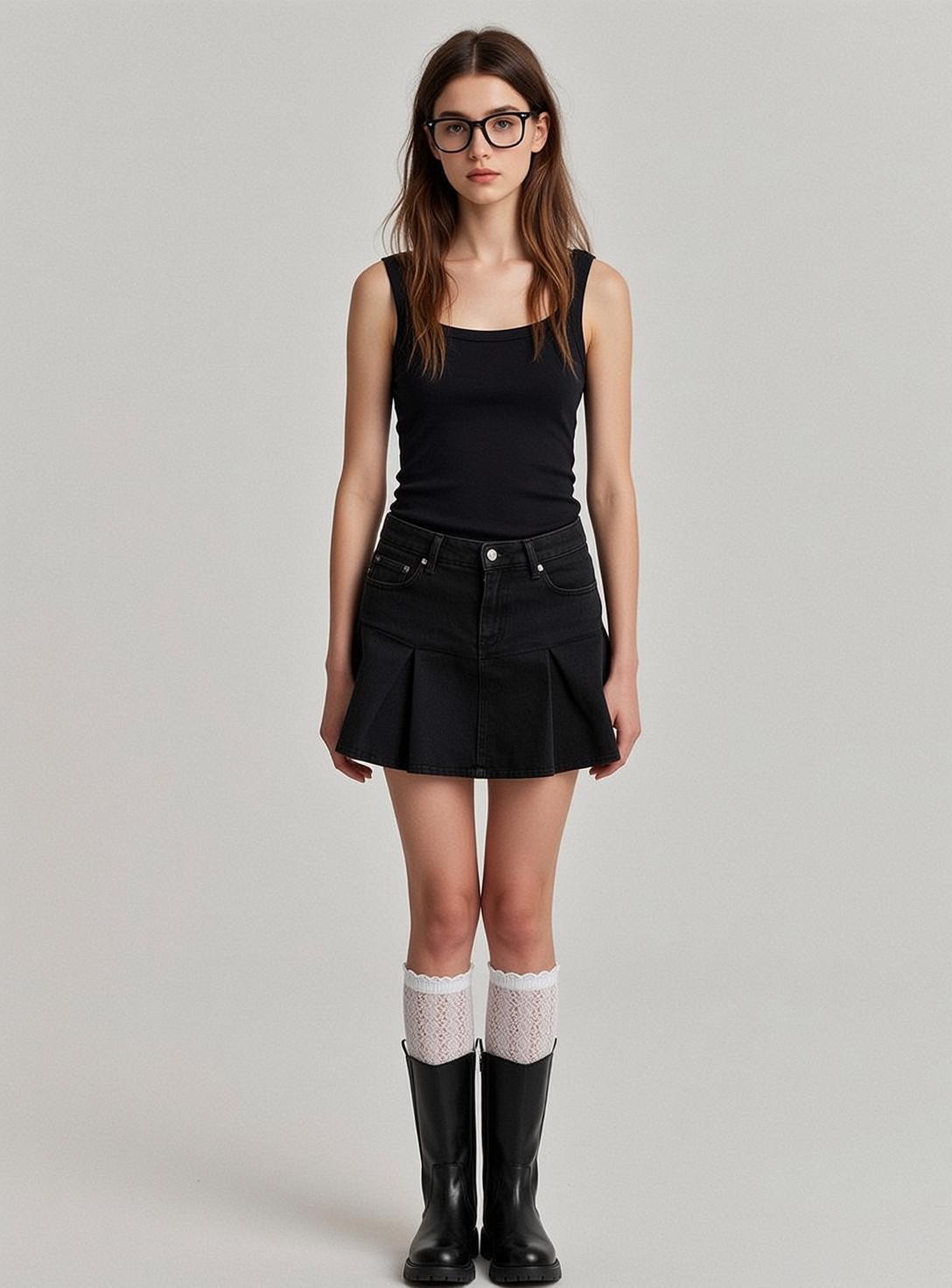 Black Tank Pleated Mini Skirt reference photo