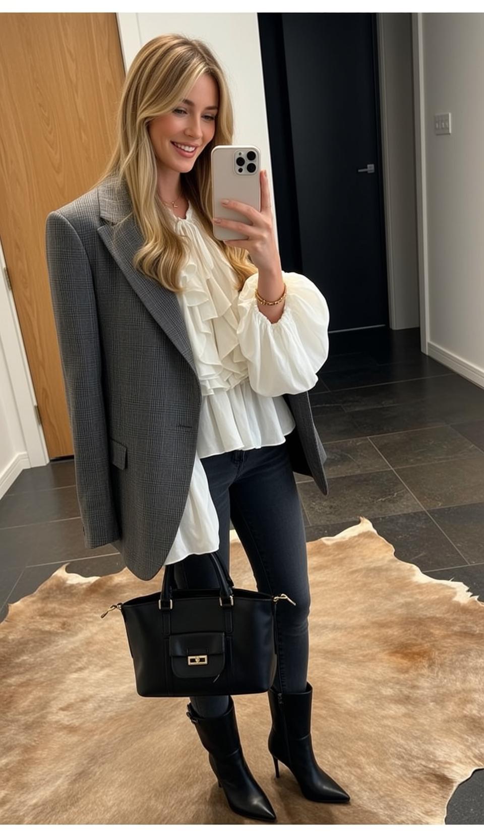 Plaid Blazer Hallway Selfie reference photo