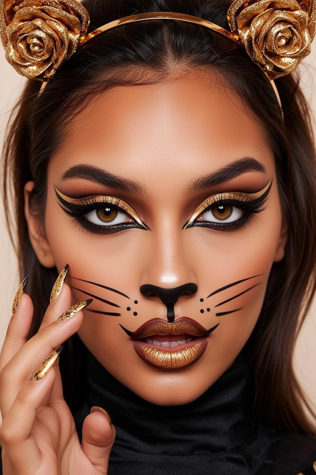 Halloween Makeup Young Dark Brown Long Tan reference photo