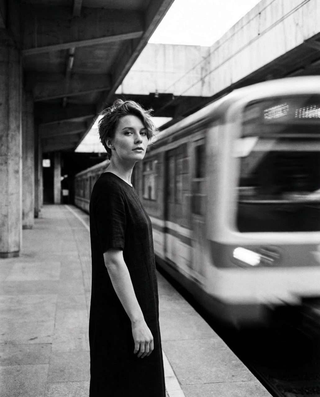 Woman City Platform Motion Blur Portrait