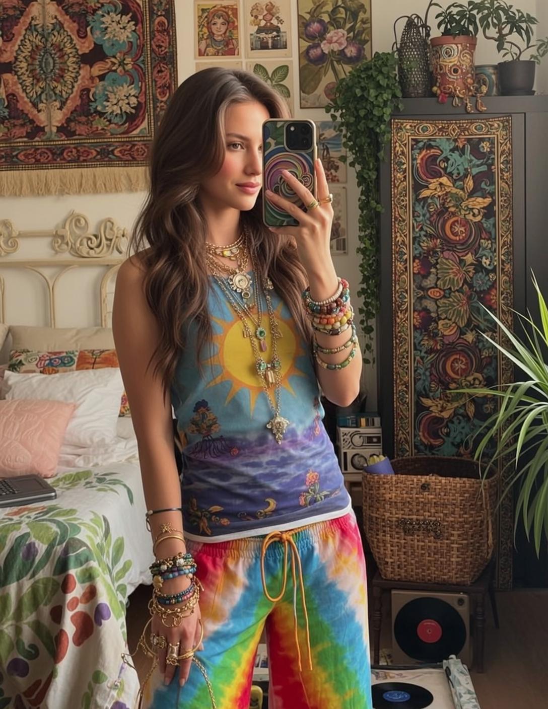 Rainbow Sweatpants Bedroom Selfie reference photo