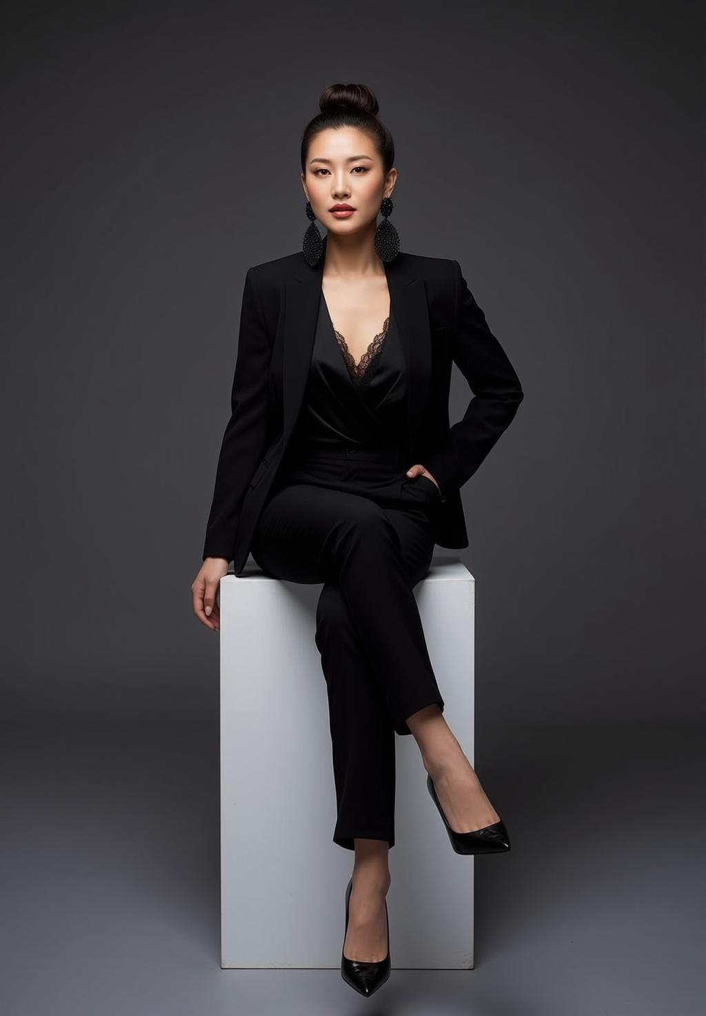 Luxury Young Asian Black Styled Top Bun reference photo