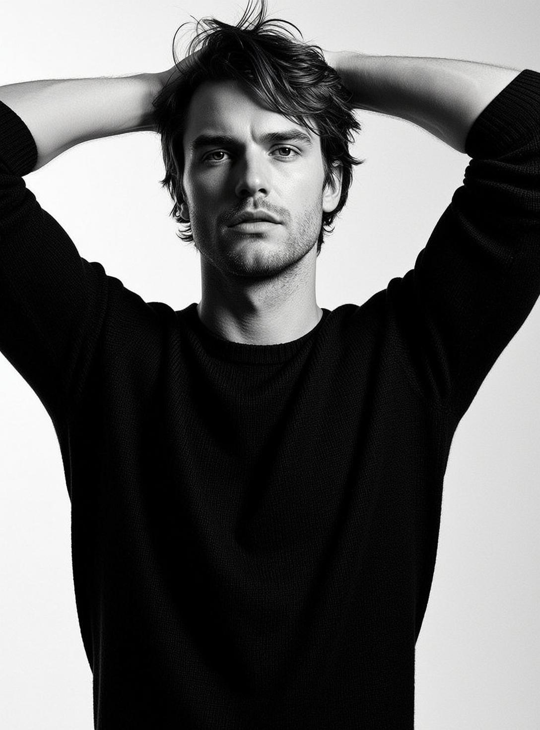 Medium Shot Portrait Orientation Captures Handsome Man With Tousled Dark reference photo