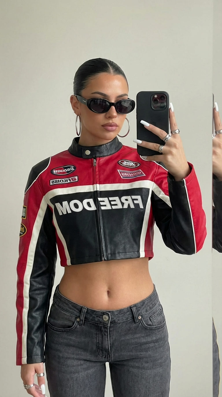 Woman Selfie Racing Jacket Mirror