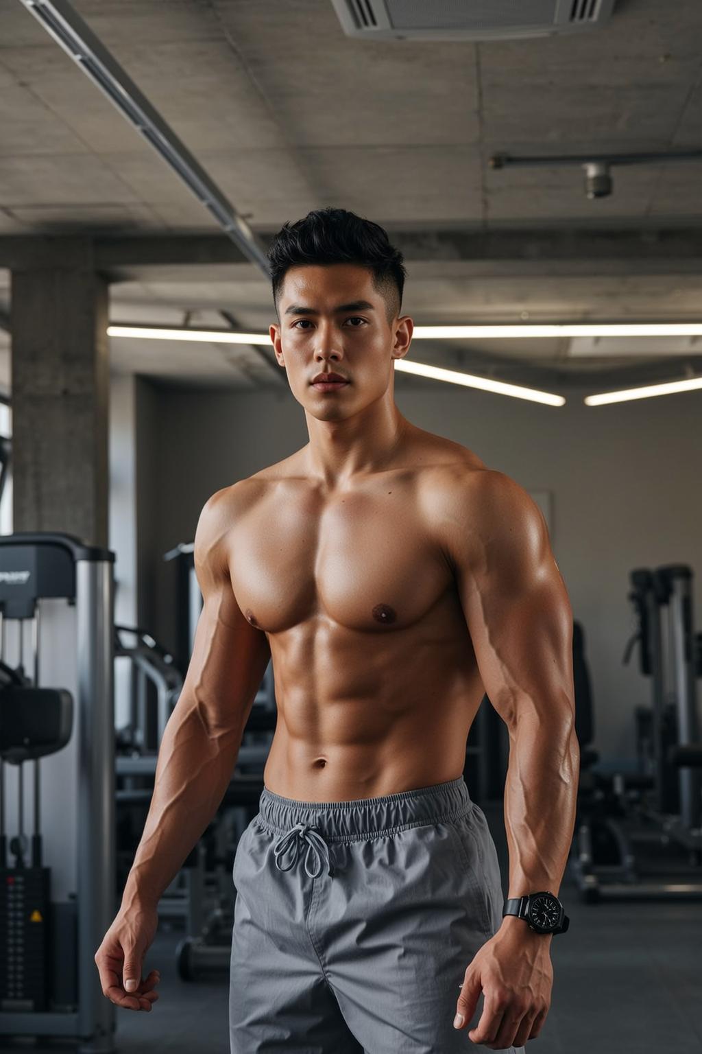 Grey Shorts Gym Portrait reference photo