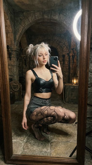 Crouching By Mirror Bright Room