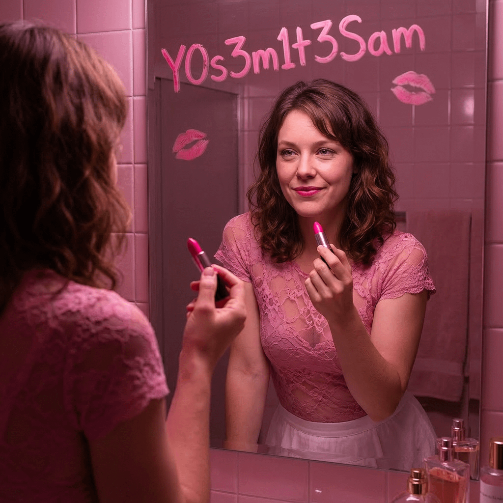 Fierce Confident Bathroom Mirror Hot Pink Lipstick