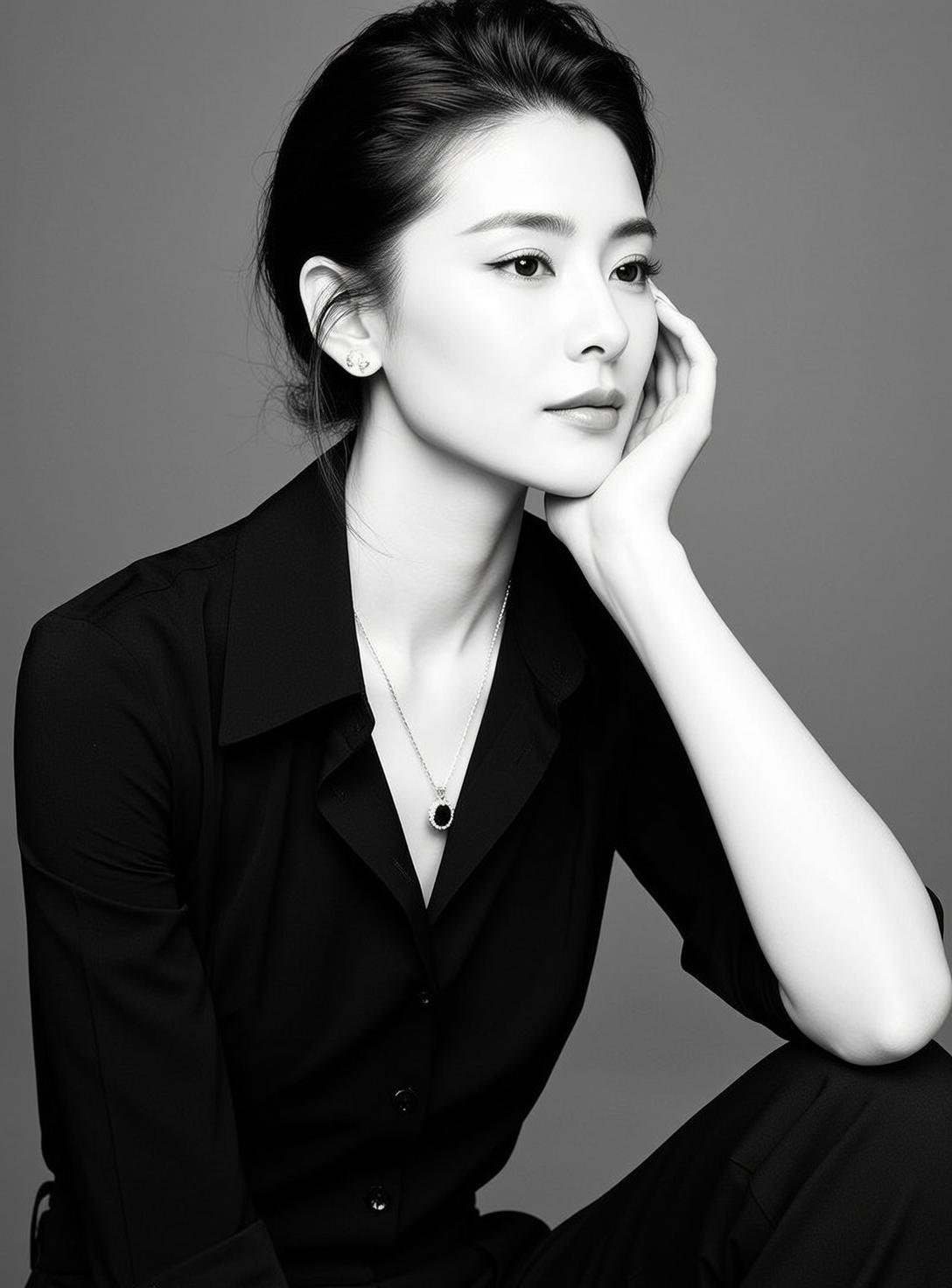 Luxury Young East Asian Black Pulled Back reference photo