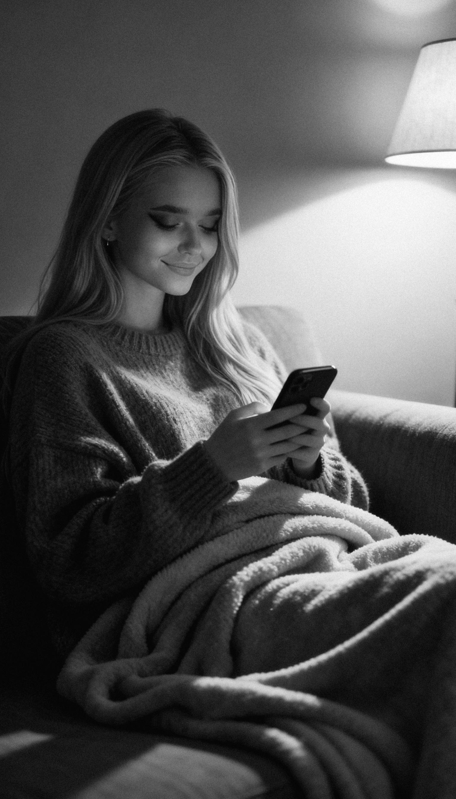 Sofa With Smartphone And Knit Sweater reference photo
