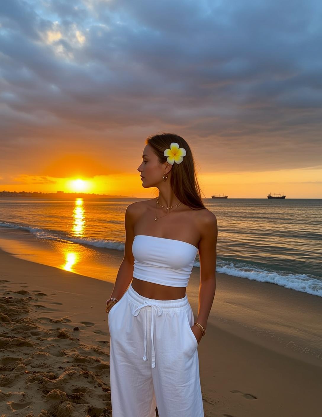 White Crop Top Beach Sunset reference photo