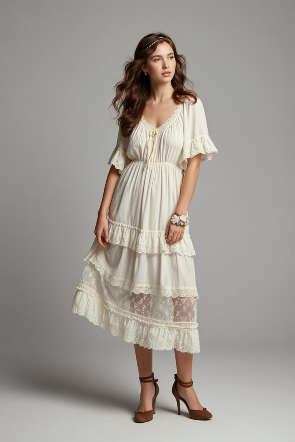 Ivory Dress Floral Headband Portrait reference photo