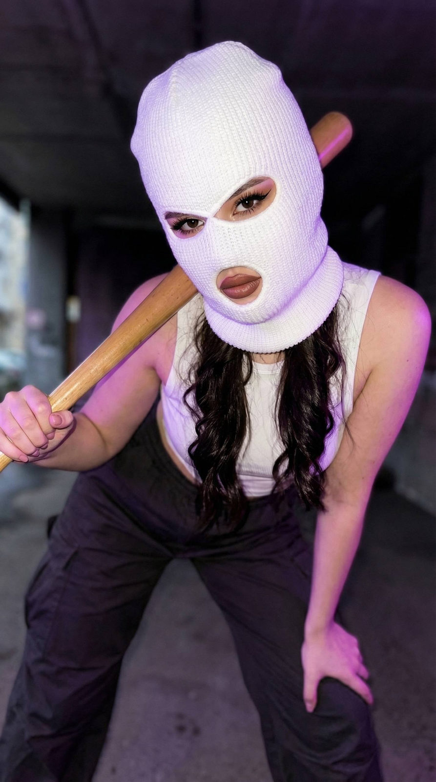 Girl With Baseball Bat Foxy Makeup Neon Flash