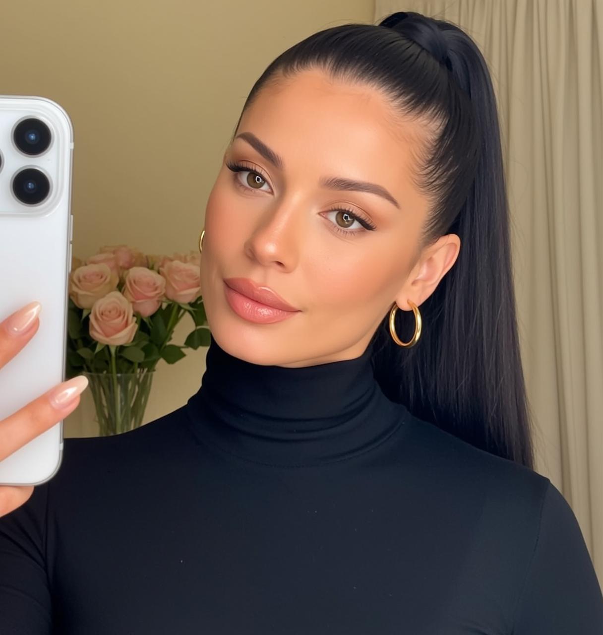 Black Turtleneck Phone Selfie reference photo
