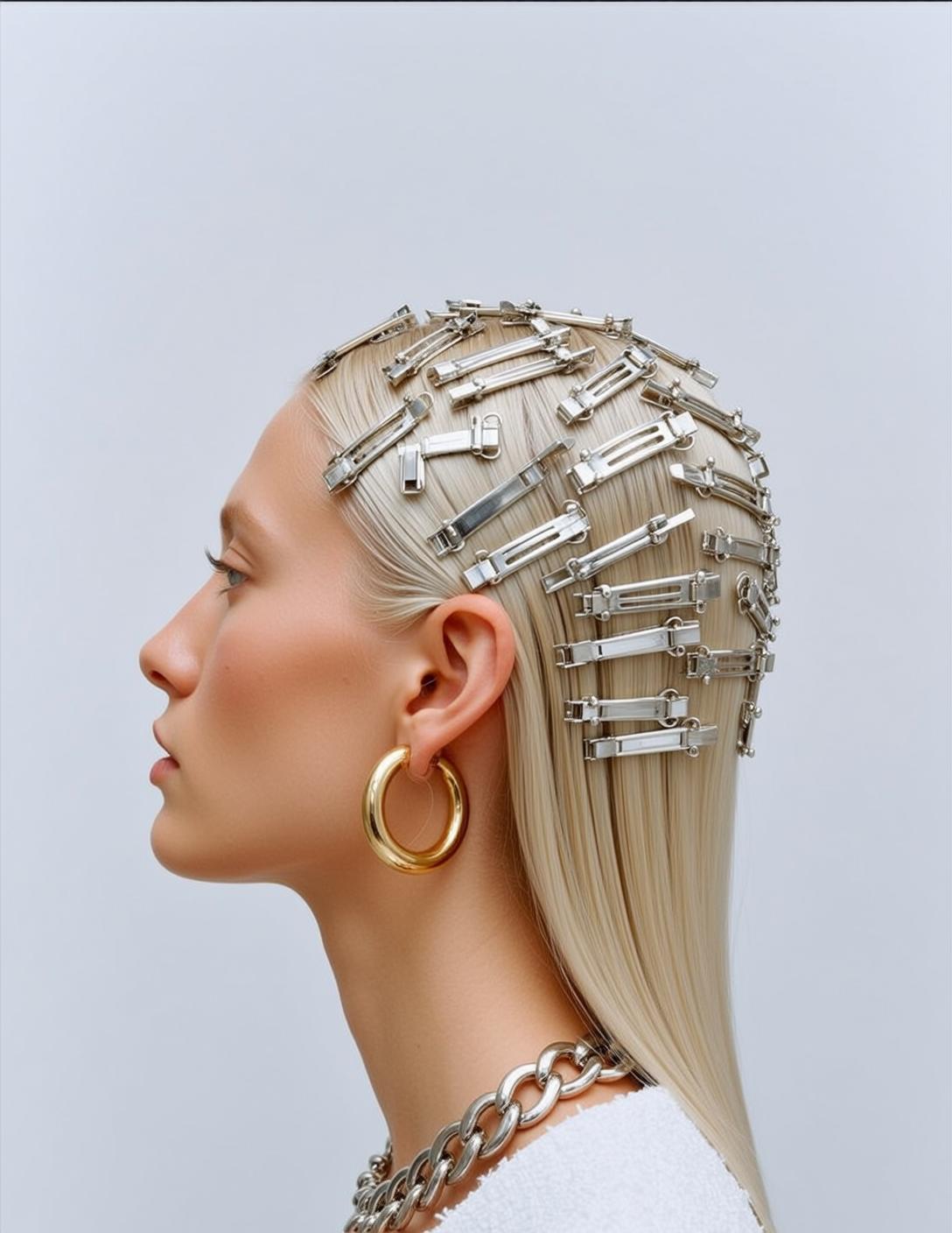 Platinum Blonde Hair With Silver Clips Profile reference photo