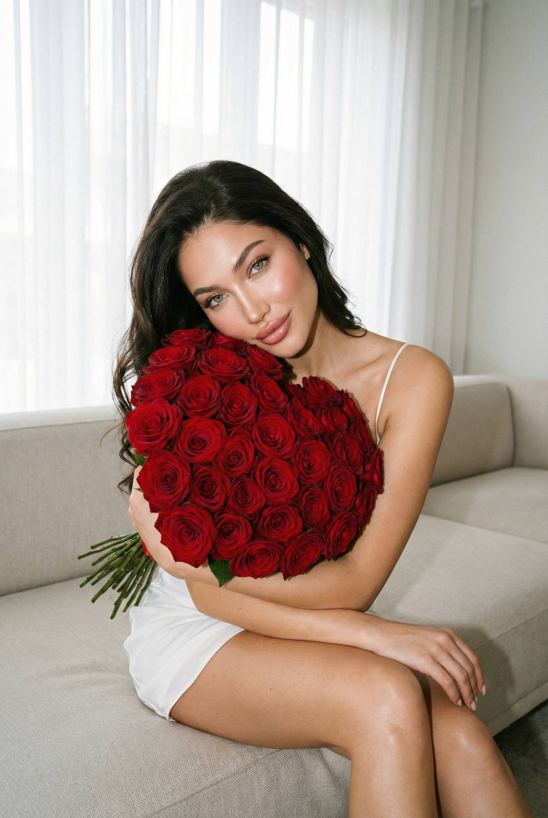 Glamorous Red Rose Portrait Minimalist Sofa