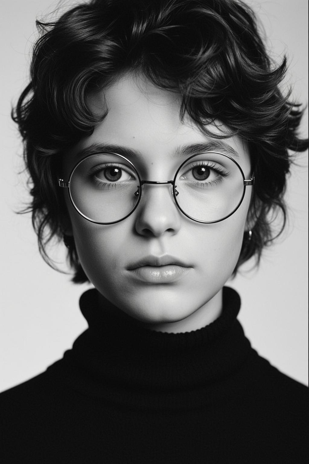 Photorealistic Black And White Medium Close-up Portrait Young Person With reference photo