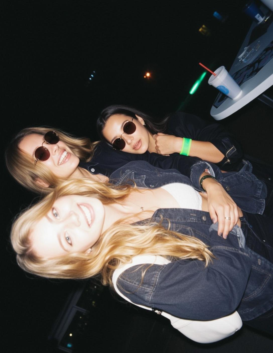 Three Young Women Outdoor Night Smiling Laughing reference photo