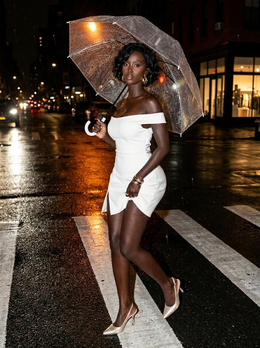 Rainy Night Fashion Editorial Wet City Crosswalk reference photo