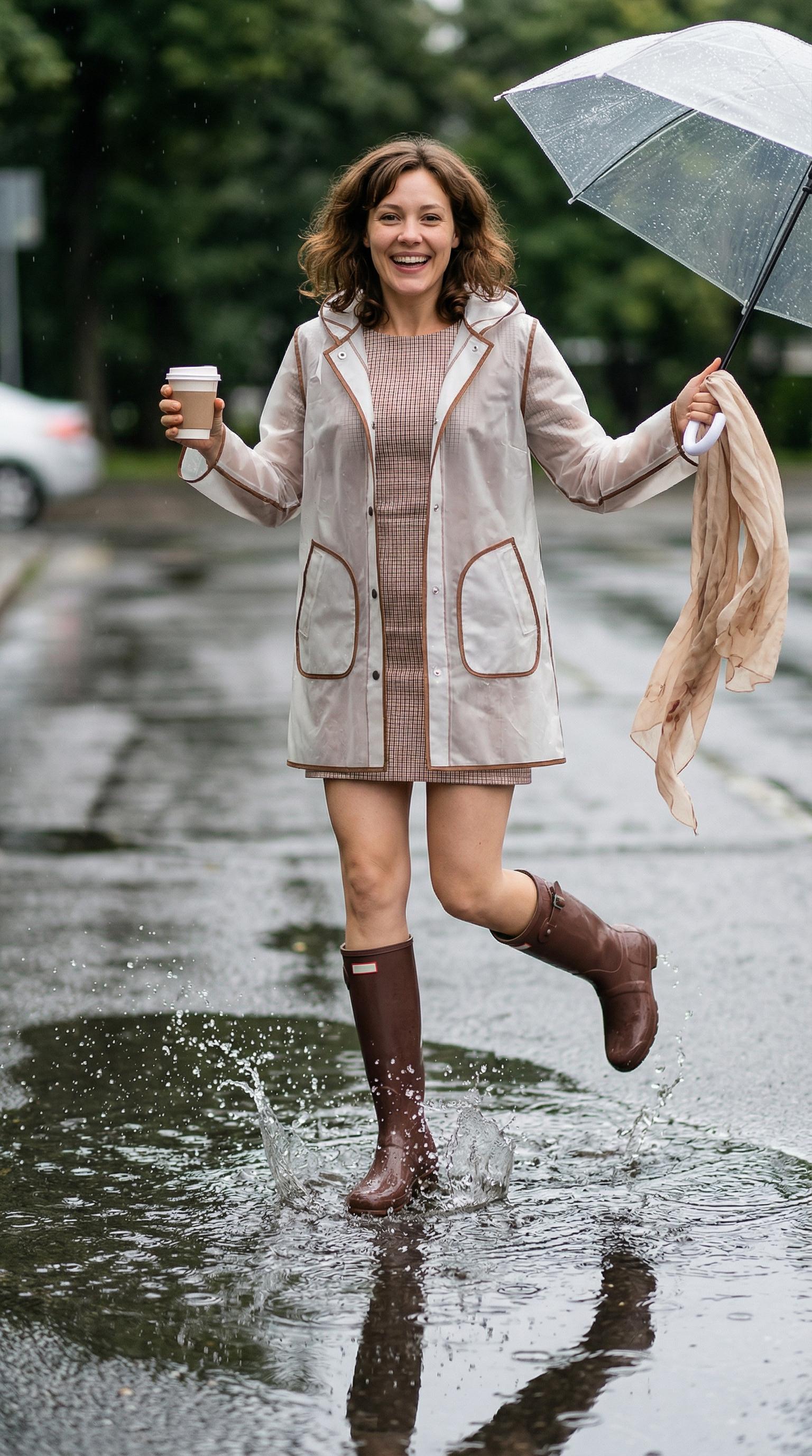 Jumping Puddle Hot Chocolate Scarf Translucent Raincoat
