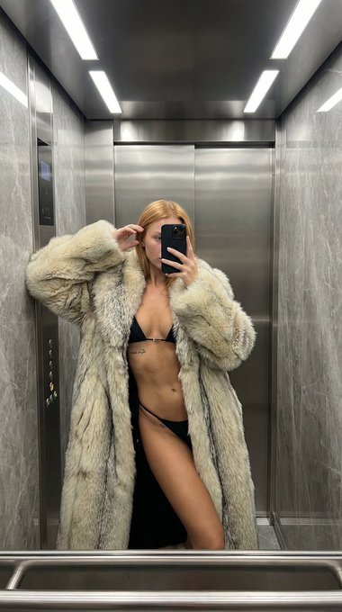 Faux Fur Bikini Selfie In Brushed Metal Elevator