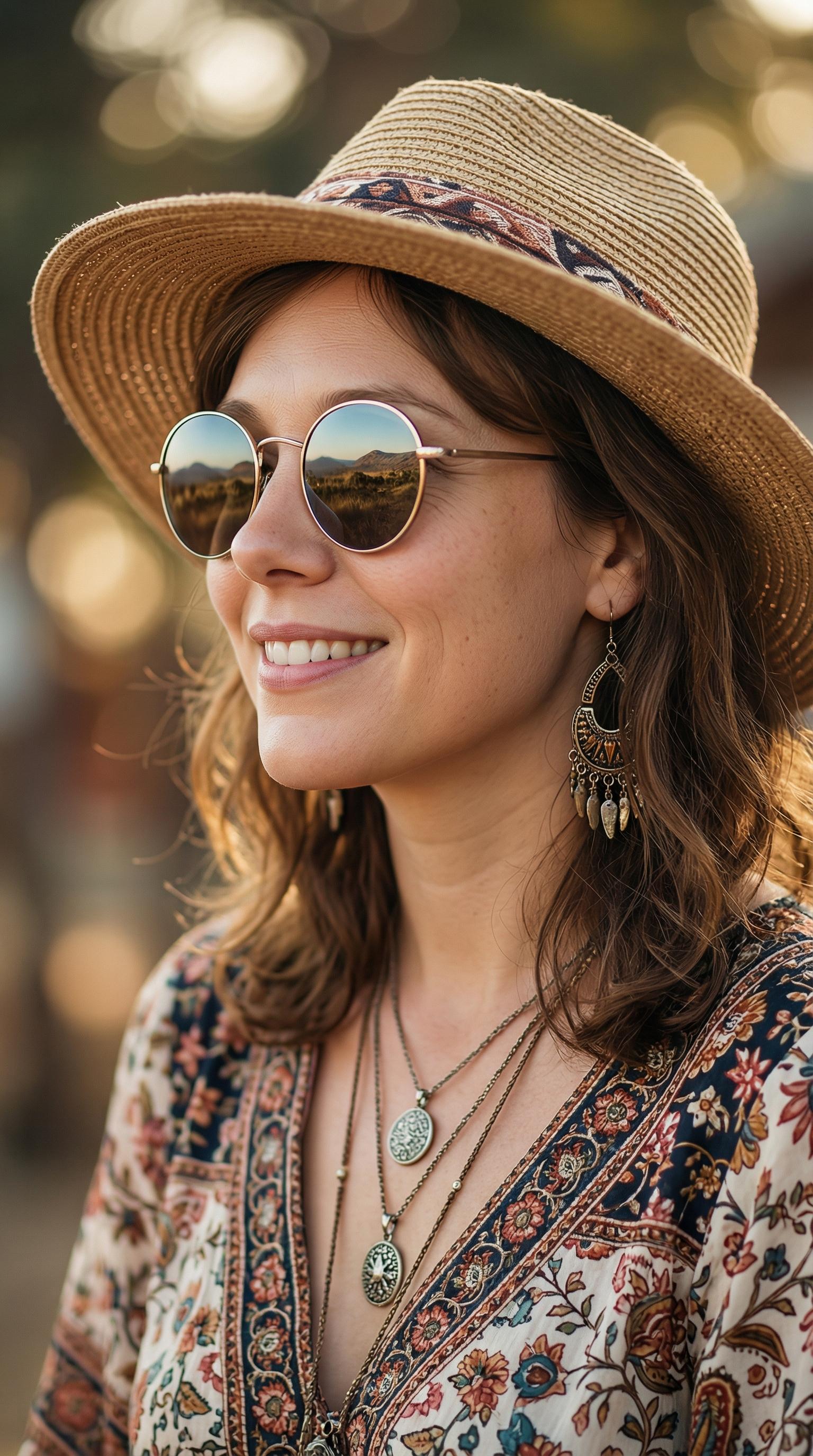 Wide Brim Hat Sunglasses Scenic Landscape