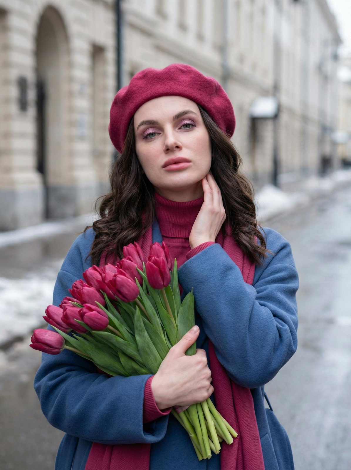 Realistic Woman Tulip Street Portrait