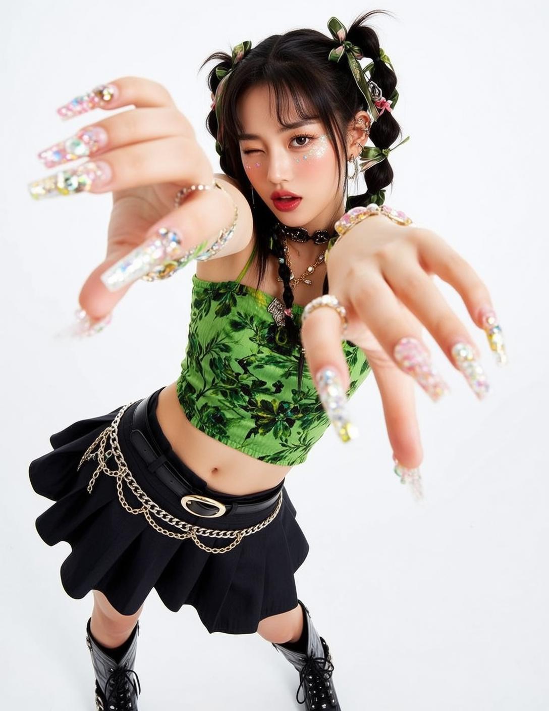 Green Floral Print Crop Top Playful Studio reference photo